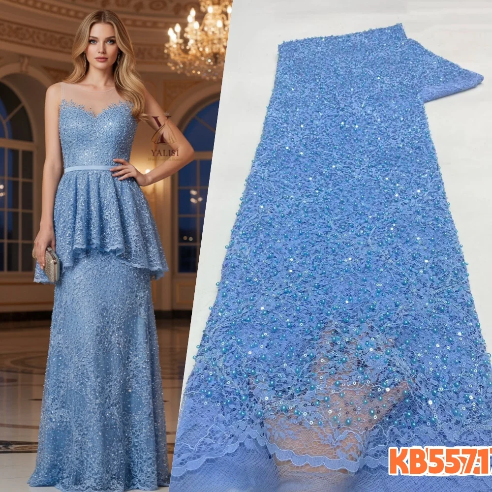 

YLS Red Chantilly Beads Sequins Tulle Lace Fabric African Wedding Dress French Mesh Fabric for Bridal Lace Fabric 5 Yards KB5571