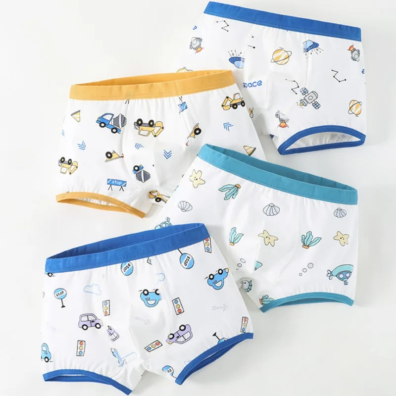 

4PCS Boys Cotton Soft Antibacterial Panties Kids Thin Breathable Comfort Knickers Cute Print Briefs 3+y Young Children Underwear