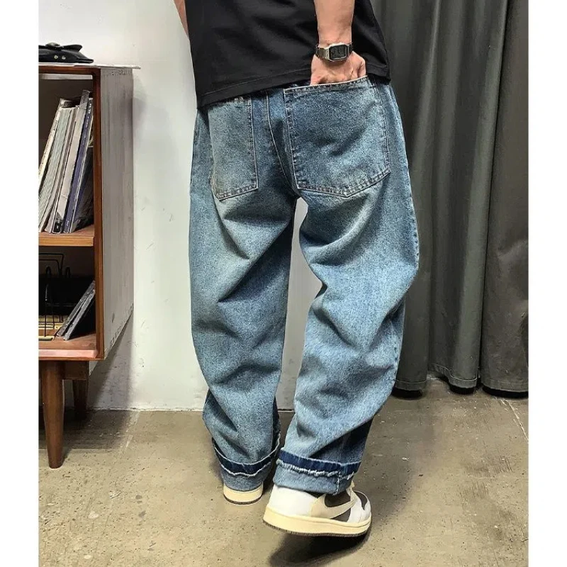 Design Sense Niche Jeans Men Retro Large Pocket Casual Pants Loose Wide Leg Straight Leg Pants