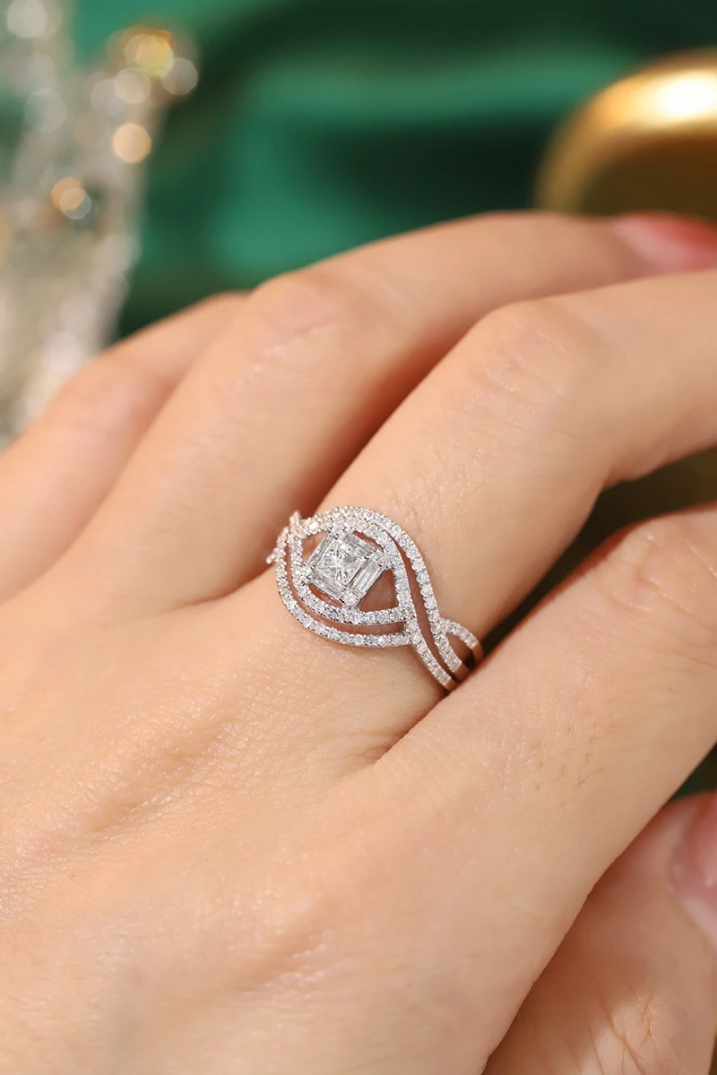 KUGG 100% 18K White Gold Rings Luxury Shiny Design Real Natural Diamond Engagement Ring for Women High Party Jewelry