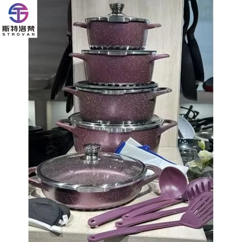 

17Pcs NonStick Cookware Granite Die Cast Aluminum Cooking Pot Set Kitchenware Ustensiles De Cuisine