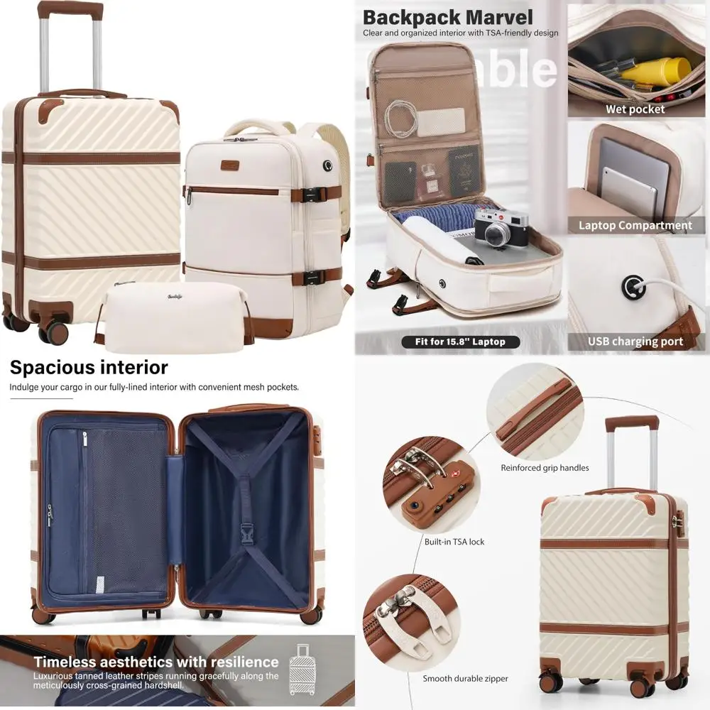 

PC Hardshell TSA Lock Luggage Set with Spinner Wheels and Telescopic Handle, Carry-On Size Luggage for Travel