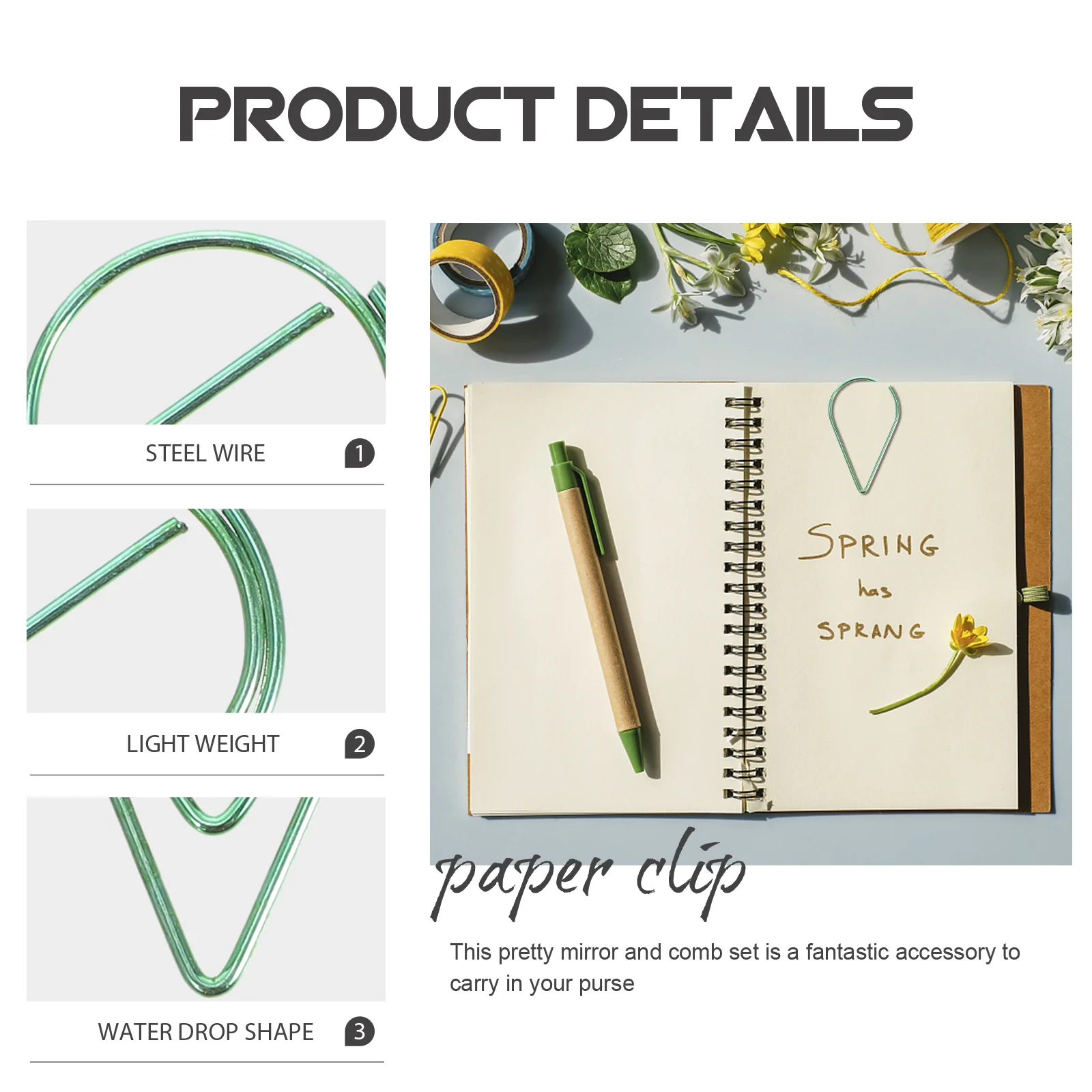 10 Pcs Paper Clip Metal Desk Accessory Decorative for Office Dripping Shaped Gold