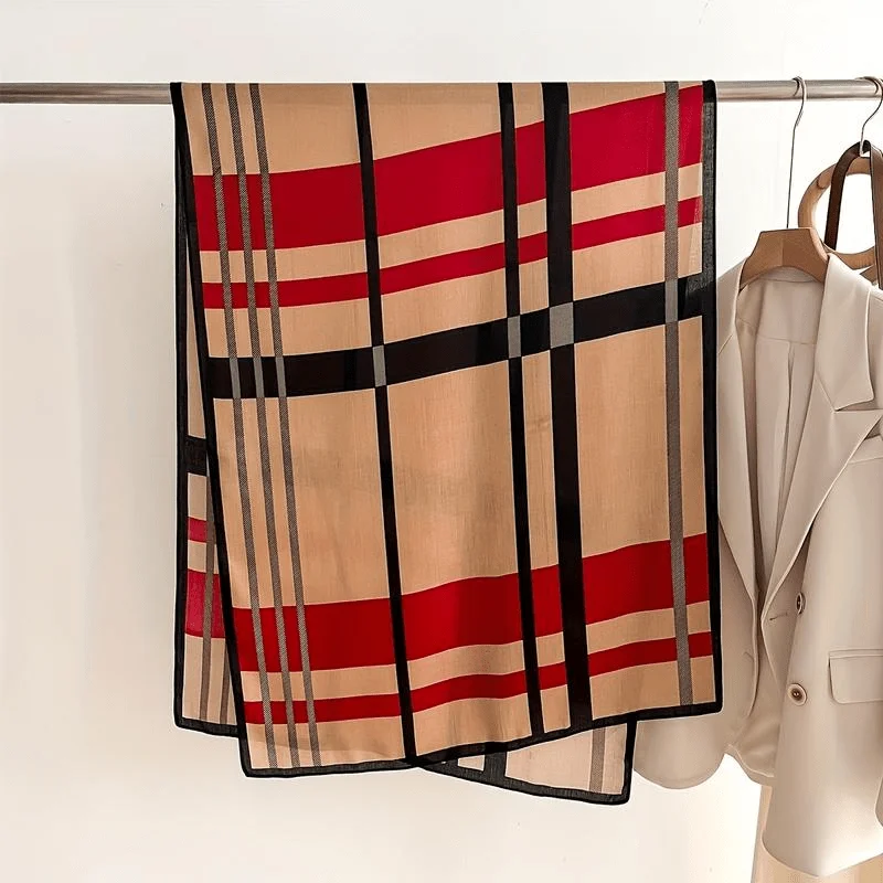 [وشاح ناعم] وشاح مخطط ناعم ودافئ اللون قطعة واحدة شال نسائي كاجوال للاستخدام الخارجي