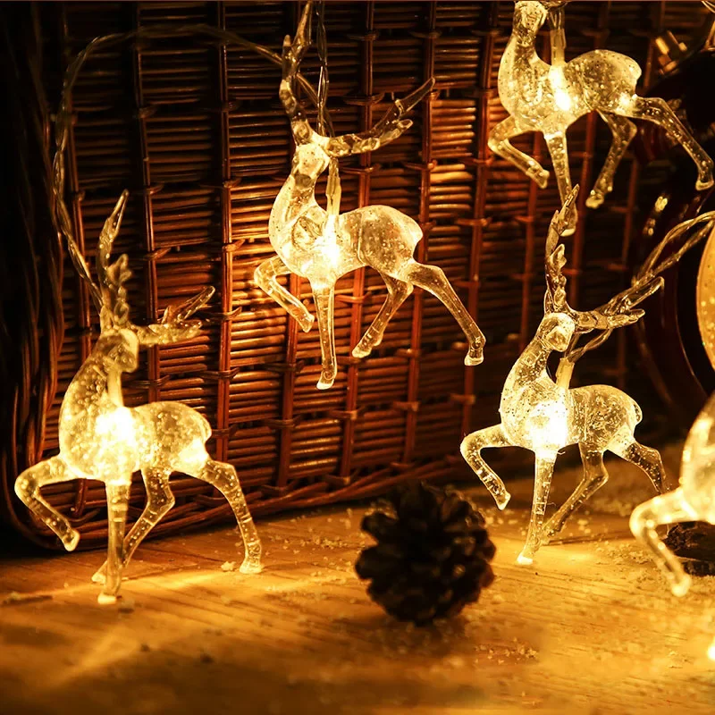 1.5m 10LED Deer Light String Christmas Elk-shaped Xmas Tree Elk Decor Merry Christmas 2024 Noel Natal Navidad Happy New Year