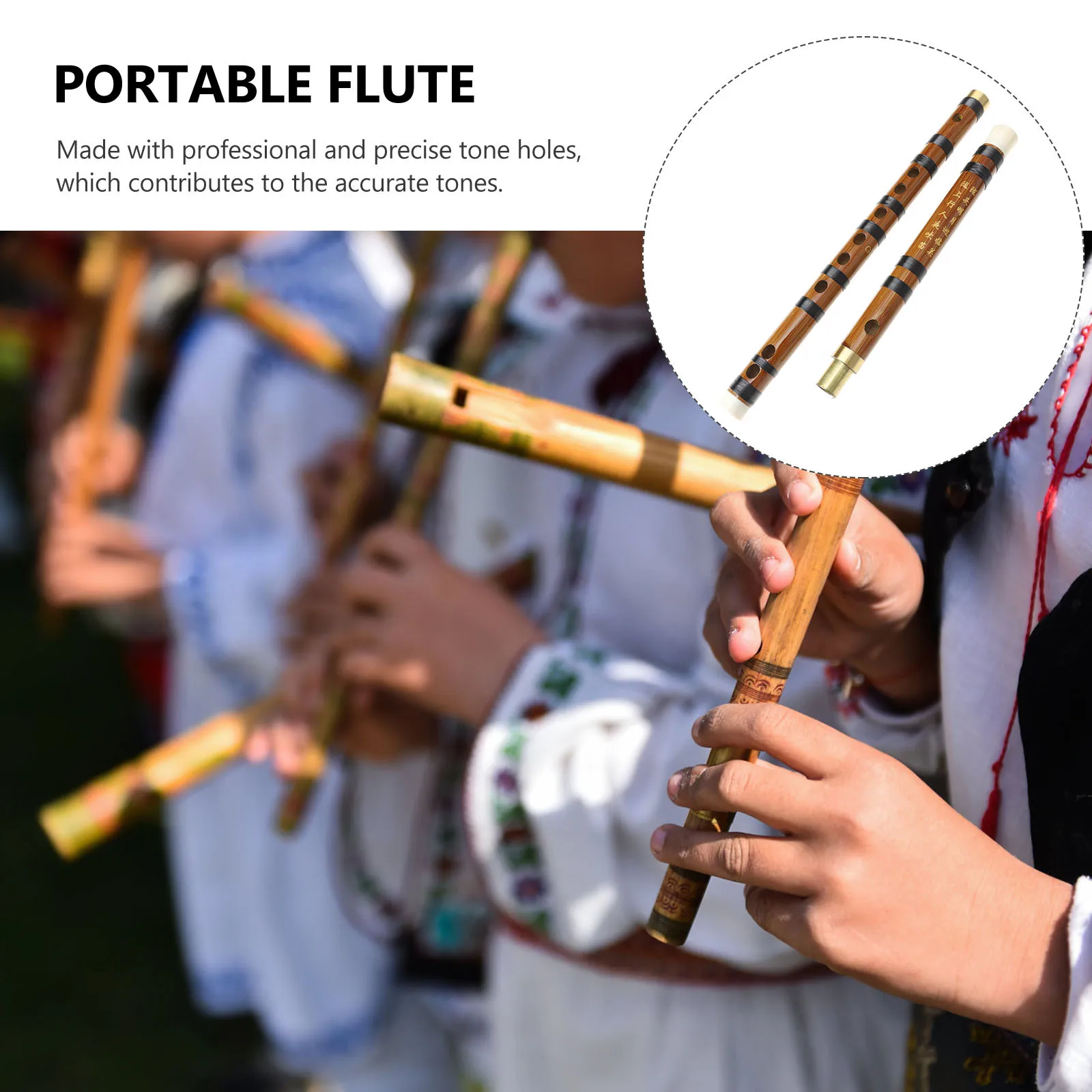 

1set Bamboo Flute Instrument Traditional Chinese Dizi Detachable Lightweight Portable For Beginners Students Adults Retro Style