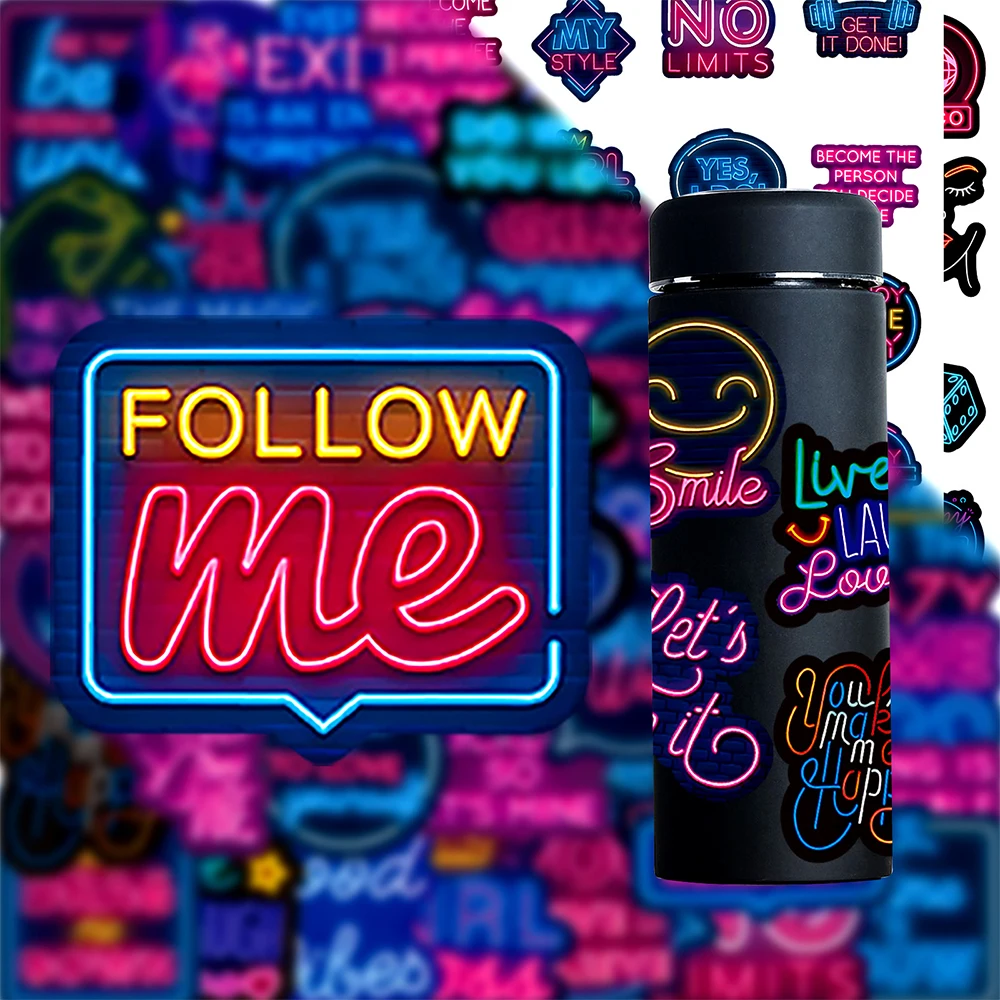 

10/30/50pcs Cute Motivational Phrases Neon Light Stickers Cartoon Graffiti Decals for Skateboard Guitar Laptop Kid Sticker Decor
