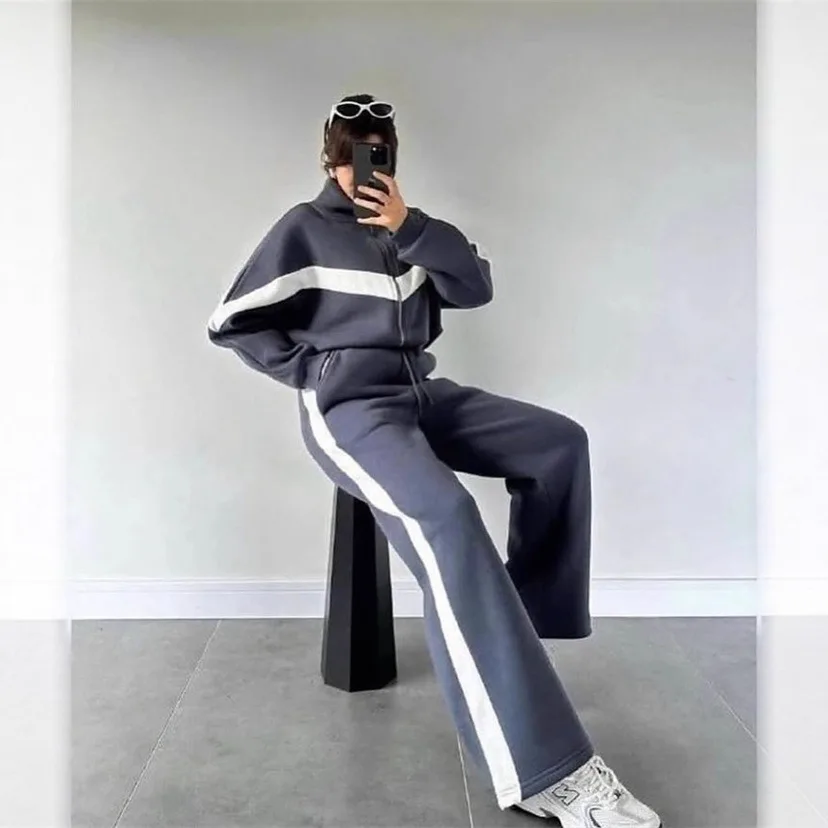 

Широкие брюки с эластичной резинкой на талии, комплекты из 2 предметов, женские весенне-осенние простые наряды с отложным воротником, лоскутные женские костюмы с длинными рукавами