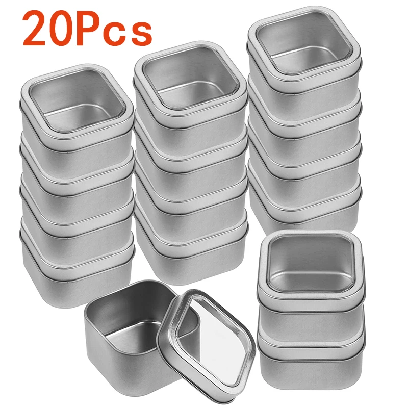 

20Pcs Square Metal Tins Box With Window DIY Candle Making Tins Jars Cases Lip Blam Cosmetic Containers Cookie Chocolate Gift Box