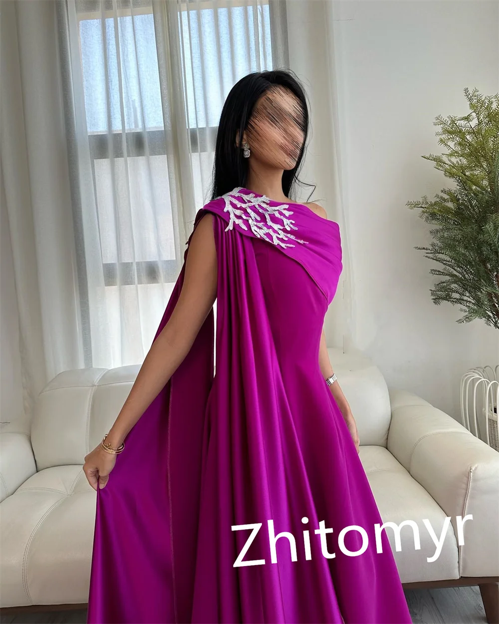 Customized Simple Prom Available  Asymmetrical One-Shoulder A-line  Dress Formal Ocassion Gown Paillette / Sequins Satin vestido