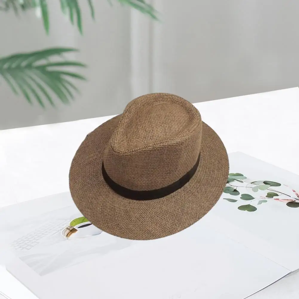 Trendy Men Hat Lightweight Beach Hat Non stuffy Men Big Brim Sunscreen Jazz Hat Sun Protection