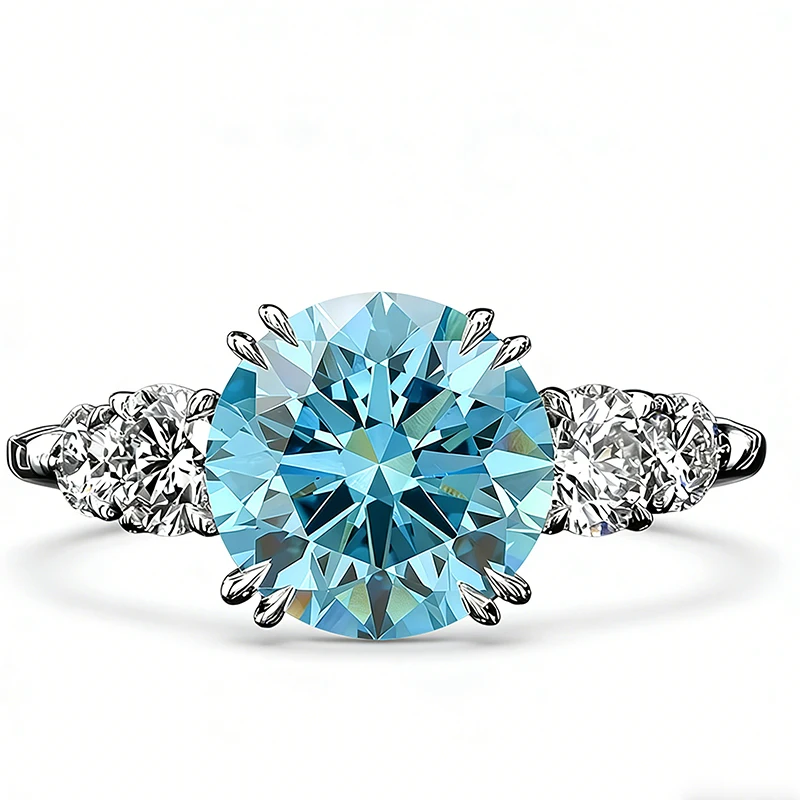 Exquisiter Intensivblauer Diamantring 3CT Hauptstein IGI Laborgezüchteter Runder Diamant VS-VVS Diamantring für Damen in Platin 950 – Detail 5