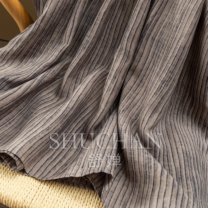 luxury silk linen digital double-sided striped printed skirt women 9W78 faldas mujer moda 2025