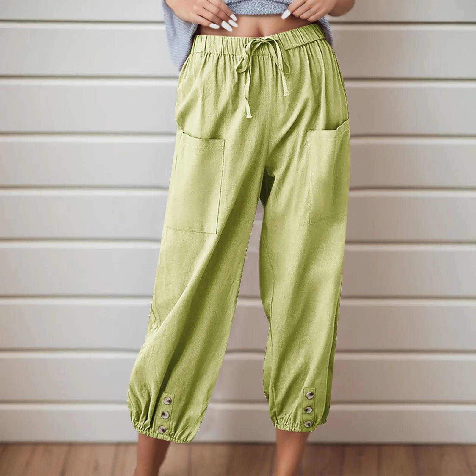 

2023 Women Soft Harem Pants Summer Casual Loose High Waist Pocket Boho Trousers Female Vintage Ankle Length Wide Leg Trousers