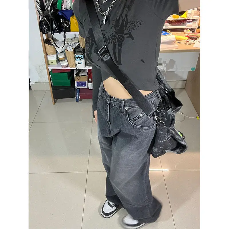 QWEEK Y2k Gyaru Vintage Jeans Woman Streetwear Hippie Baggy Denim Pants Korean Fashion Harajuku Oversized Trousers Aesthetic