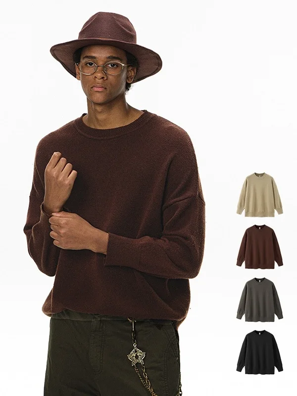 

Loose Fit round Ne Knitwear High Elastici Core Spin Yarn New Autumn Faion Brand Men's Casual Sle Long Sve Top