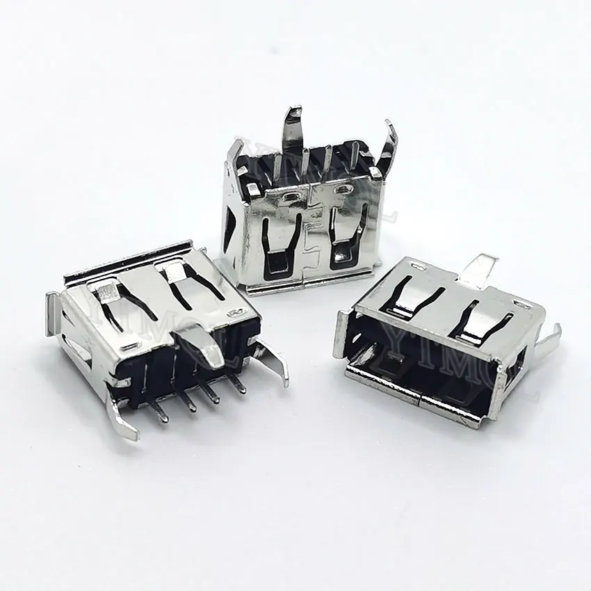 10pcs/Lot A Type Flat Angle (180 Degree) Female USB PCB Connector Socket, USB Jack Plug 3 legs+4 pin Repair Parts Replacemen