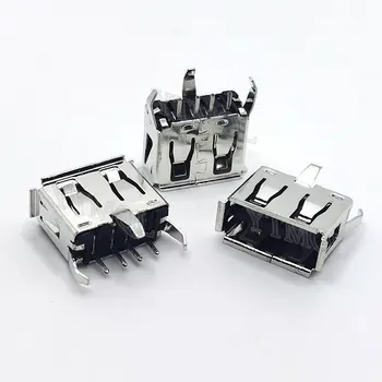 A 타입 플랫 앵글 (180 도) 암 USB PCB 커넥터 소켓, USB 잭 플러그 3 다리 + 4 핀