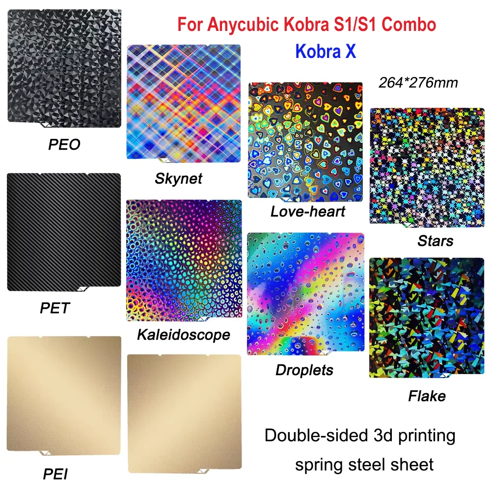 Kobra X PEI-Platte für Anycubic Kobra X S1 Combo S1C Bauplatte 264x276mm Doppelseitige Bauplatte PEO PET Carbonfaser-Bauplattenmatte