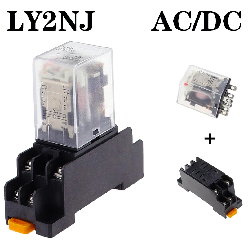 1Set High-quality 12V 24V DC 110V 220V AC Coil Power Relay LY2NJ DPDT 8 Pin HH62P JQX-13F With Socket Base