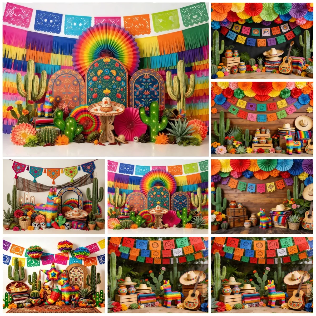 Yeele Mexican Fiesta Photography Backdrop Papel Picado Cactus Guitar Decor TacoThemed Birthday Carnival Background Photo Studio