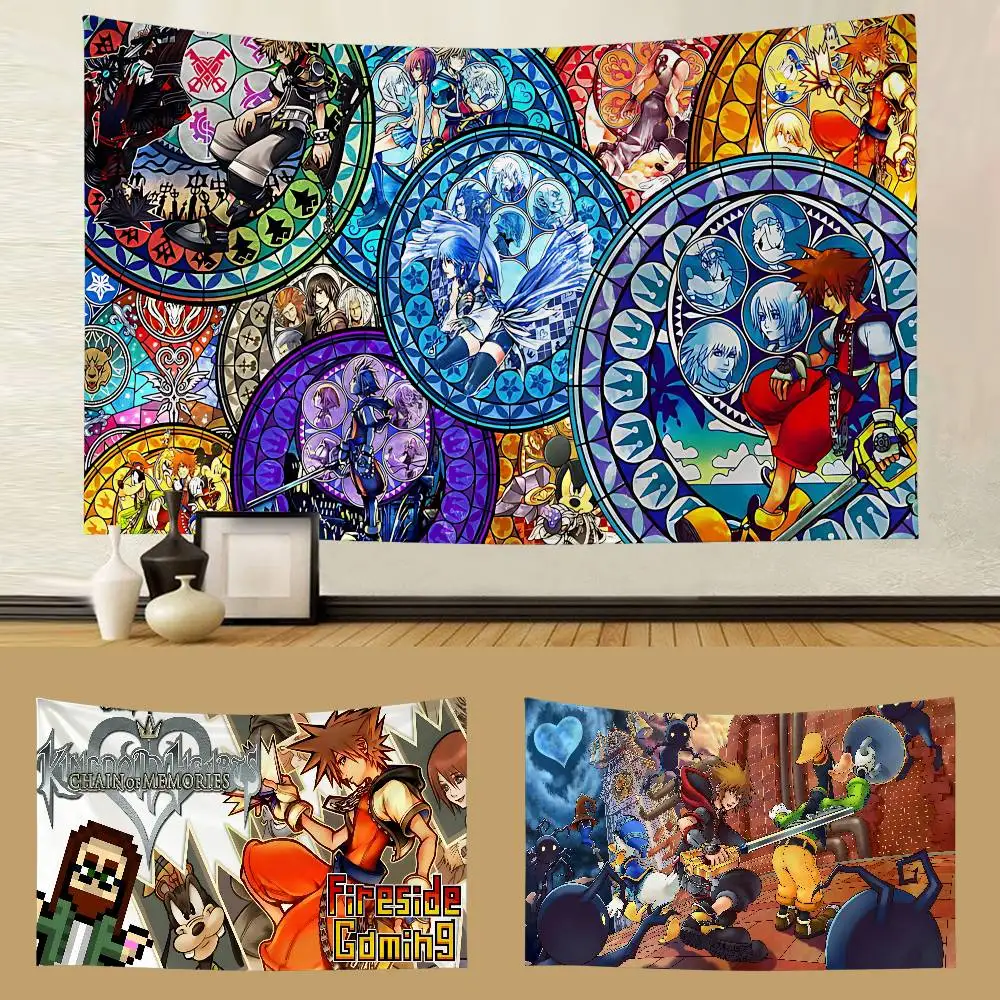 Cartoon K-Kingdom Hearts Wandteppich, anpassbare Wandteppiche in verschiedenen Stilen, Wandbehänge mit Promi-Fotodruck, Wandbehänge