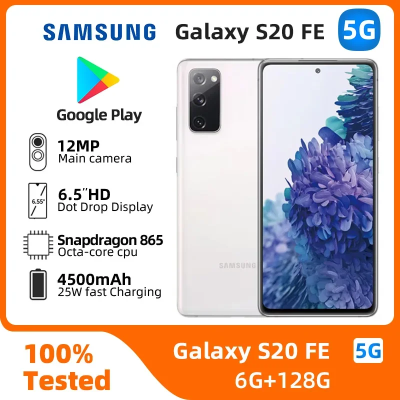 Samsung Galaxy S20 FE 5G G7810 128GB/256GB ROM 6,5 pulgadas pantalla Amoled CPU Snapdragon 865 32MP en buenas condiciones teléfono usado