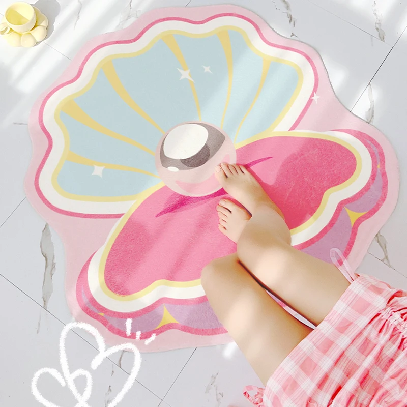 Art Creative Shell Carpet Comfortable Soft Bedroom Rugs Pink Girl Room Decoration Rug Bathroom Drying Absorbent Door Mat Tapete