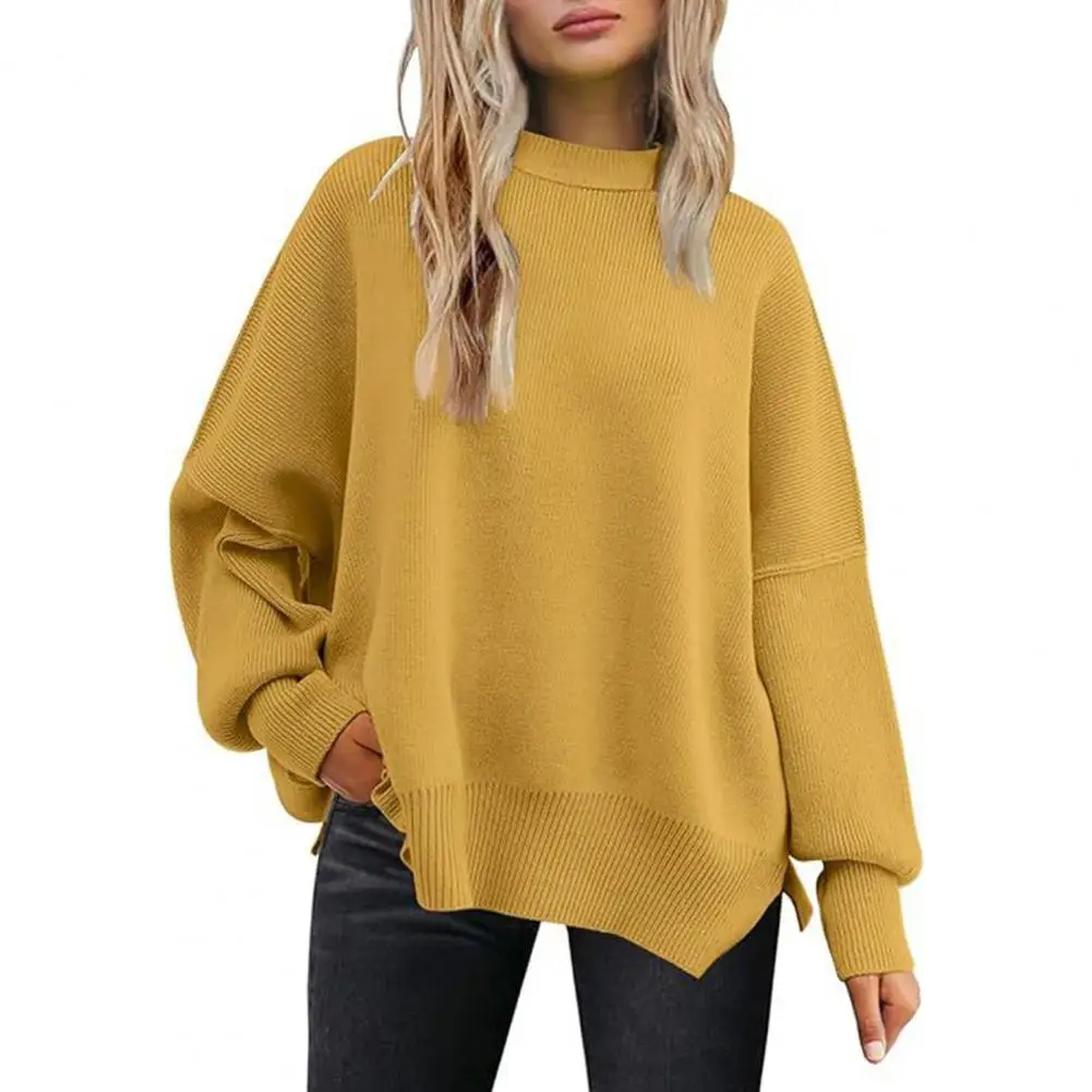 

Knitted Pullover for Women Long Sleeve Sweater Cozy Women's Winter Sweater Soft Warm Stylish Pullover with Split Hem Batwing