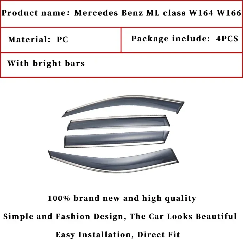 For Mercedes Benz  W164 W166 ML CLASS ML300  ML400 ML350  car window deflectors wind deflector sun guard rain vent cover trim