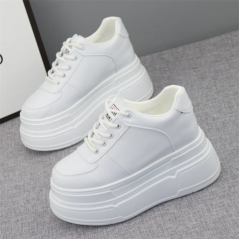 

Новые женские кроссовки на платформе из натуральной кожи, 10-12 см, модные, осенне-летние, на толстом каблуке, дышащие, удобные, 2026 год