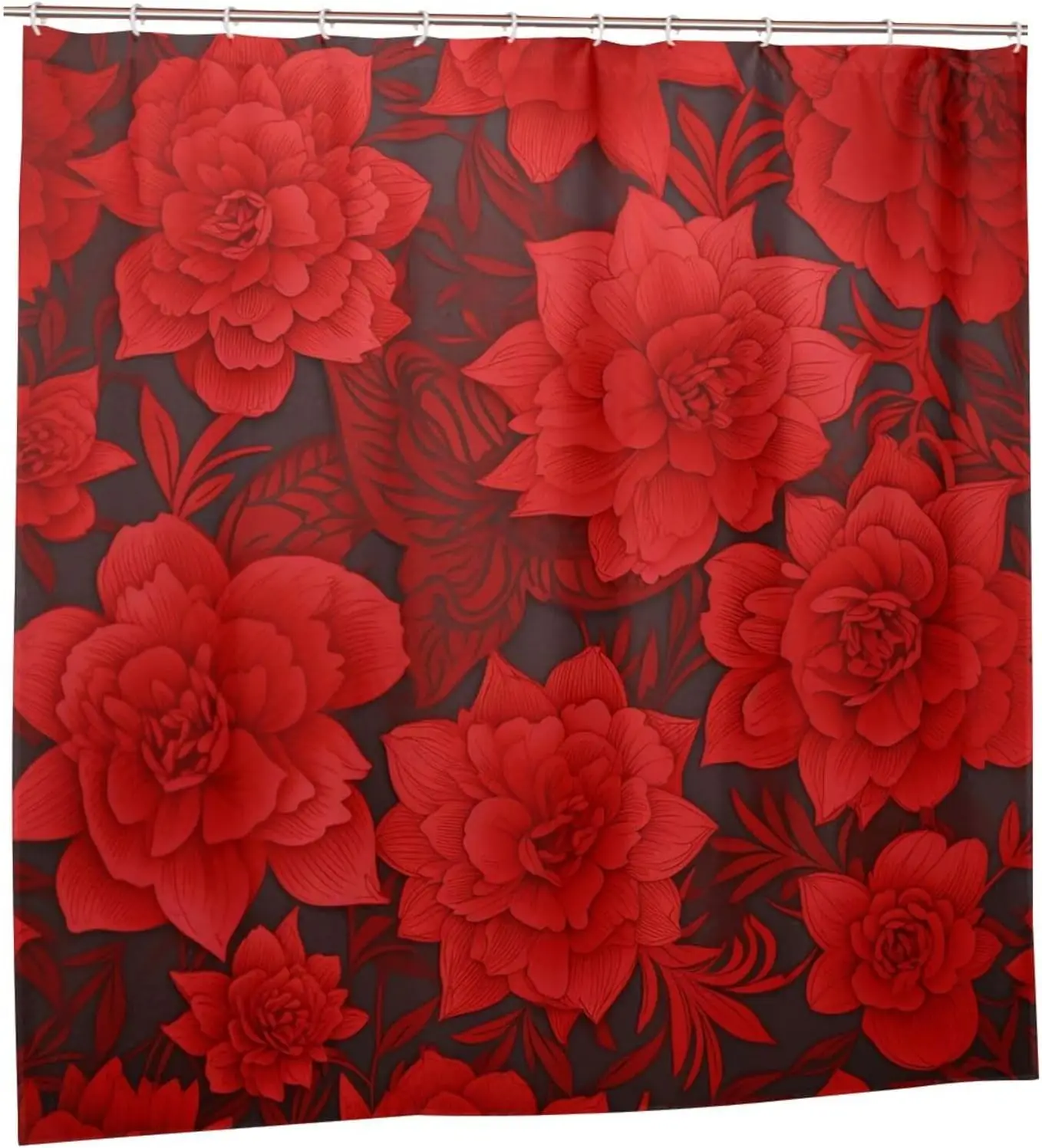 

Red Flowers Shower Curtain Sets with 12 Hooks Waterproof Bath Curtain Heavy Duty Thick Bathtub Curtains Washable Cloth Farmhouse