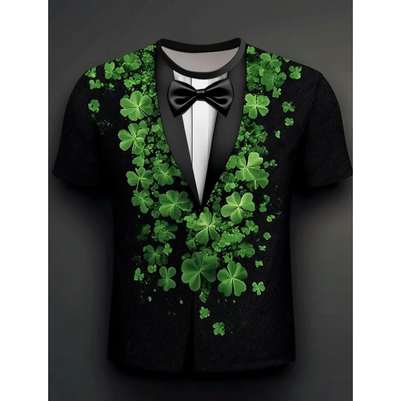 St. Patrick's Day Pattern T-Shirt For Men Clover Fake Suit 3D Printed Tees Casual Unisex Short Sleeve O-Neck Top Street T Shirts