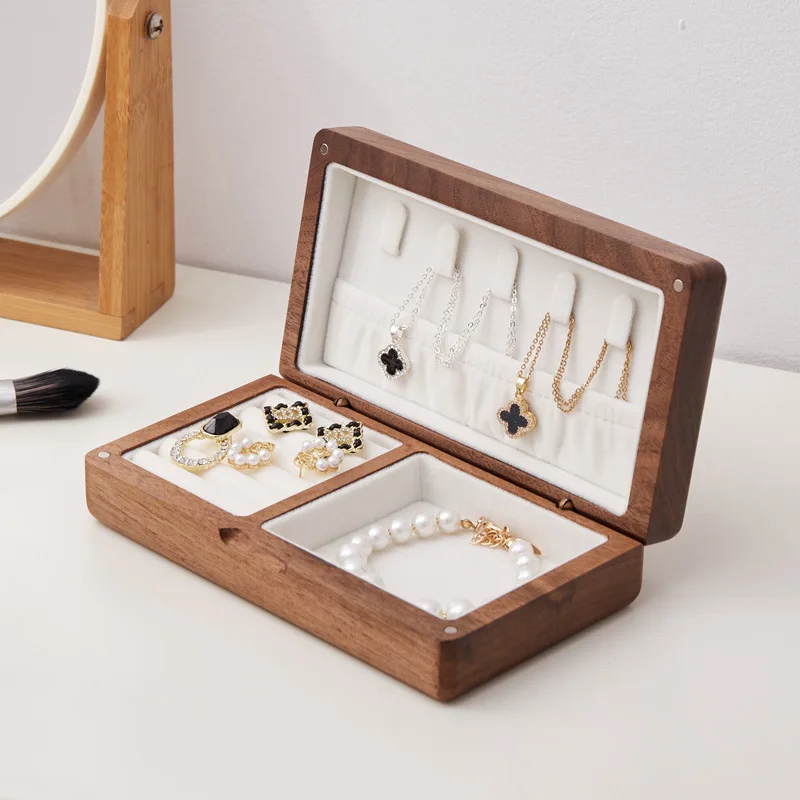 

Walnut Square Jewelry Box Vintage Wooden necklace ring Box Proposal Jewelry bracelet Storage Box case 16.5*9cm