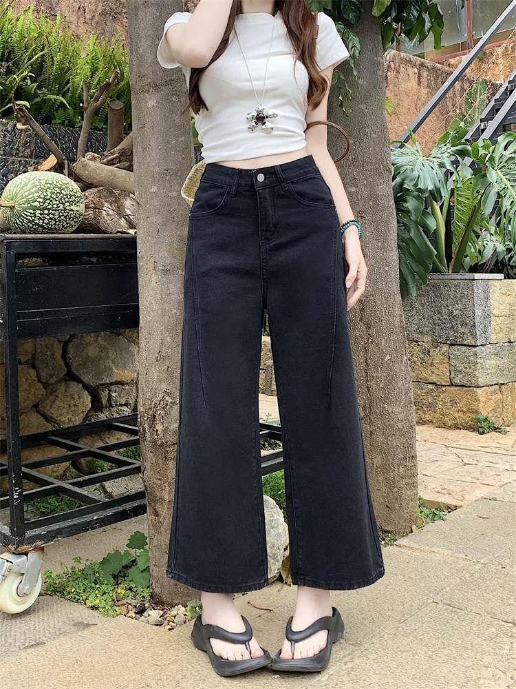 plus Size American Retro Wide Leg Jeans Women's High Waist Slim Straight Cut Denim Pants Autumn New Sle Comfortable Fit Jeans