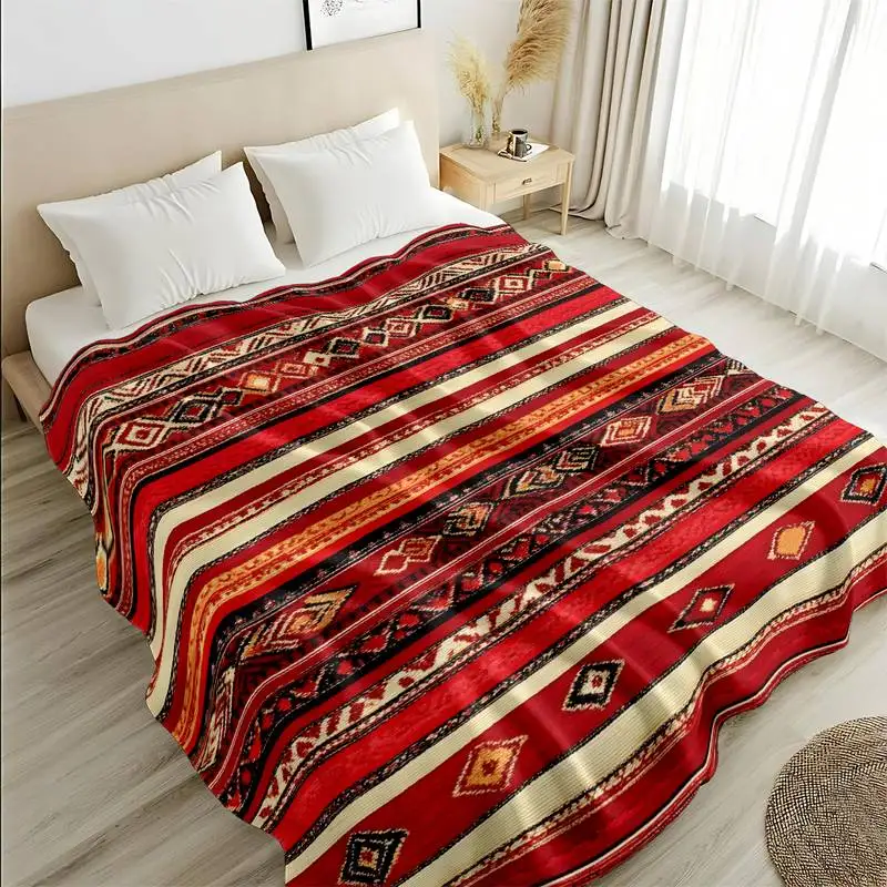 

Богемский красный плед с полосками в стиле килим, мягкий уютный фланелевый плед для дивана, кровати, подарок для декора дома в юго-западном и этническом стиле