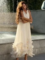 Solid Multi-layer Ruffled Maxi Dress Women Elegant Sleeveless Off-shoulder High Waist Dresses Lady New Chic Vacation Party Gowns - Image 2