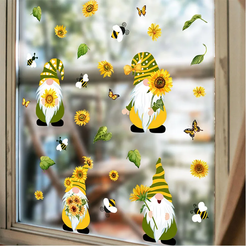 Dwarf Sunflower Wall Stickers, Window Glass Decorative Wall Stickers, Self Adhesive Wall Stickers