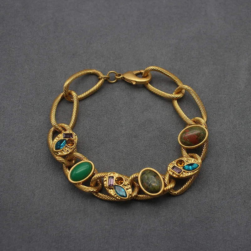

Colorful Gemstone Bracelet Real Gold Plating Vintage Niche Bangle Clothing Jewelry Accessory Birthday Christmas Gifts for Women