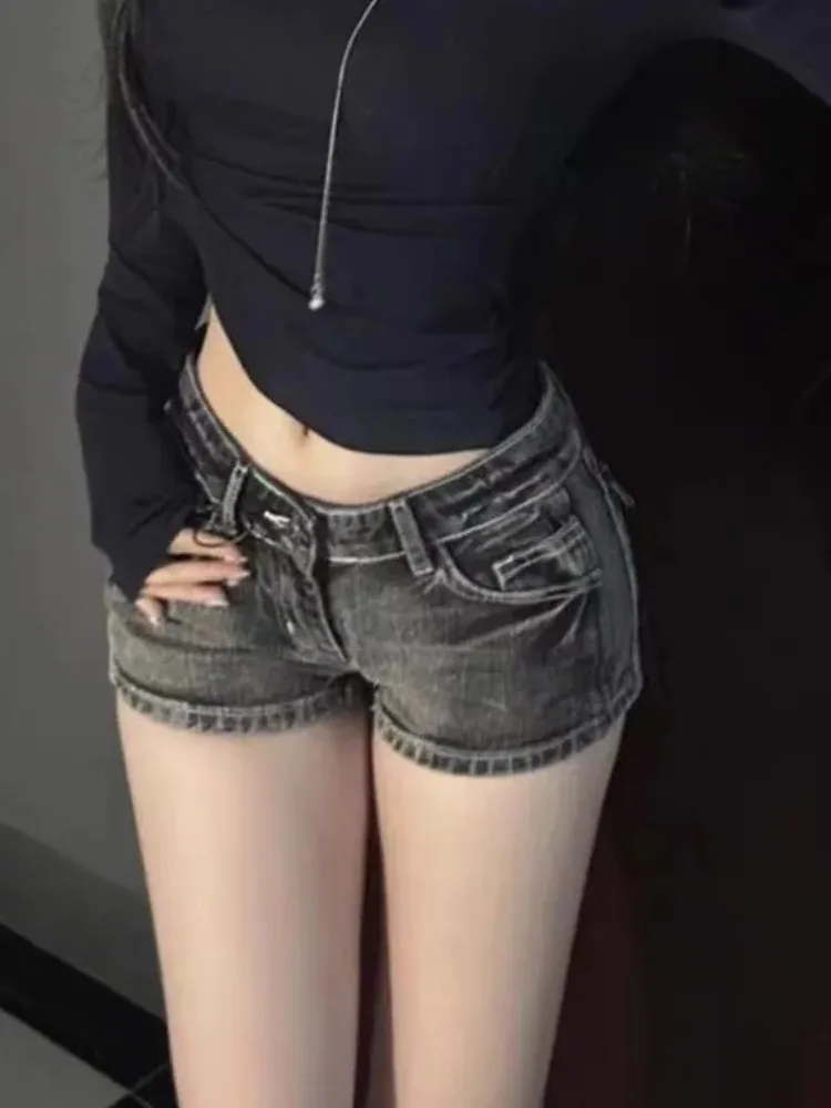 

Low Waist k ey Waed Denim Super ort orts Women's American Hot Girl Tight Slim A-Line Wide Leg Hot Pants