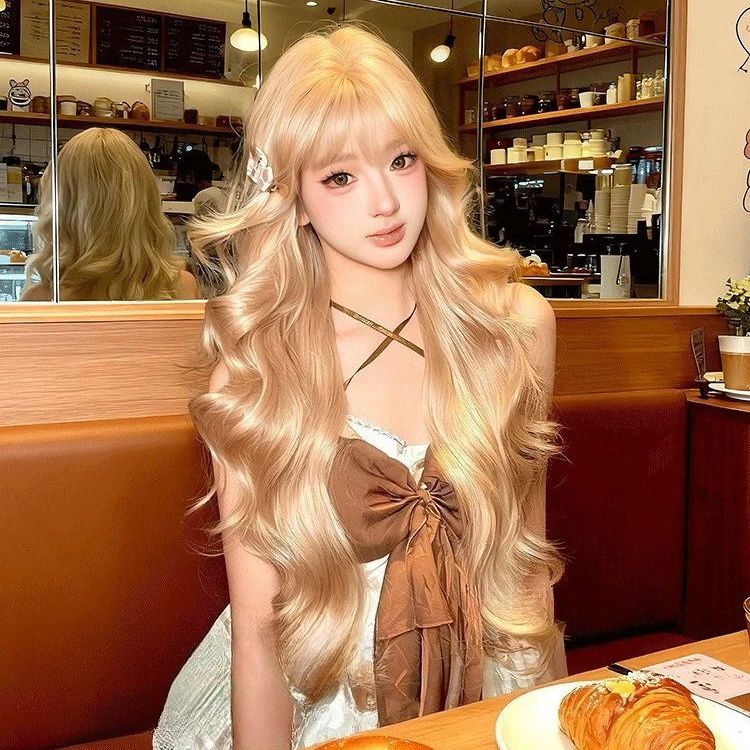 شعر مستعار أشقر دمية على شكل قلب 26 بوصة شعر مستعار طويل مموج للنساء شعر مستعار لوليتا لطيف درجة حرارة عالية ألياف بيروكات صناعية