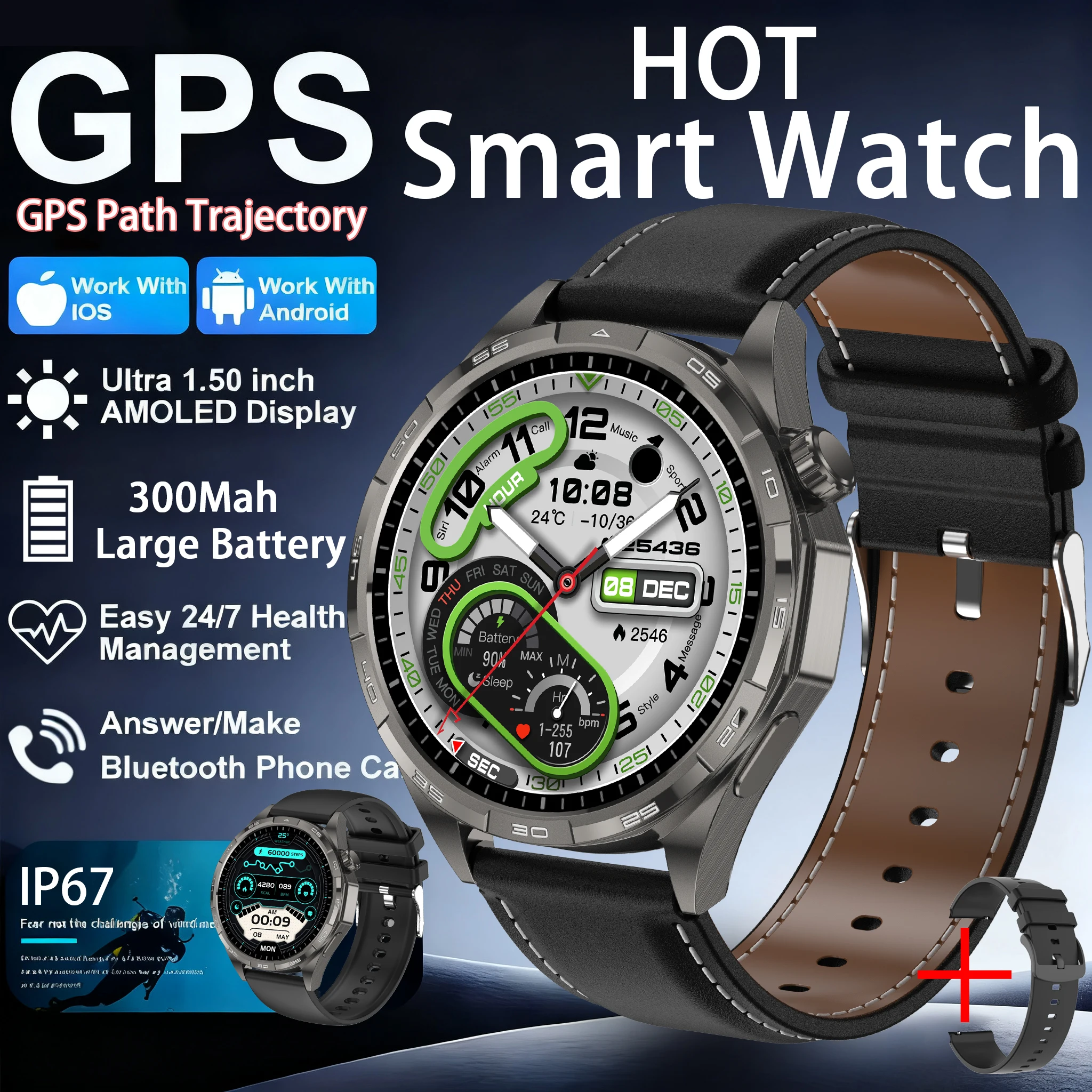 

2025 New Watch 6 Pro GPS Smart Watch 360*360 HD Screen AMOLED Heart rate BT Call Health Monitoring Men Women Sports Smartwatches