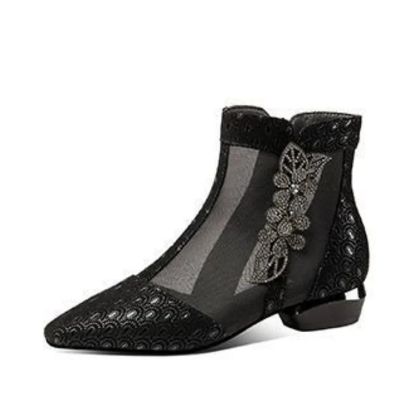 Botas Femininas moda damska szpiczasty nosek kryształowe błyszczące botki Lady niebieska siateczka oddychające jesienne buty Zapatos Mujer A236