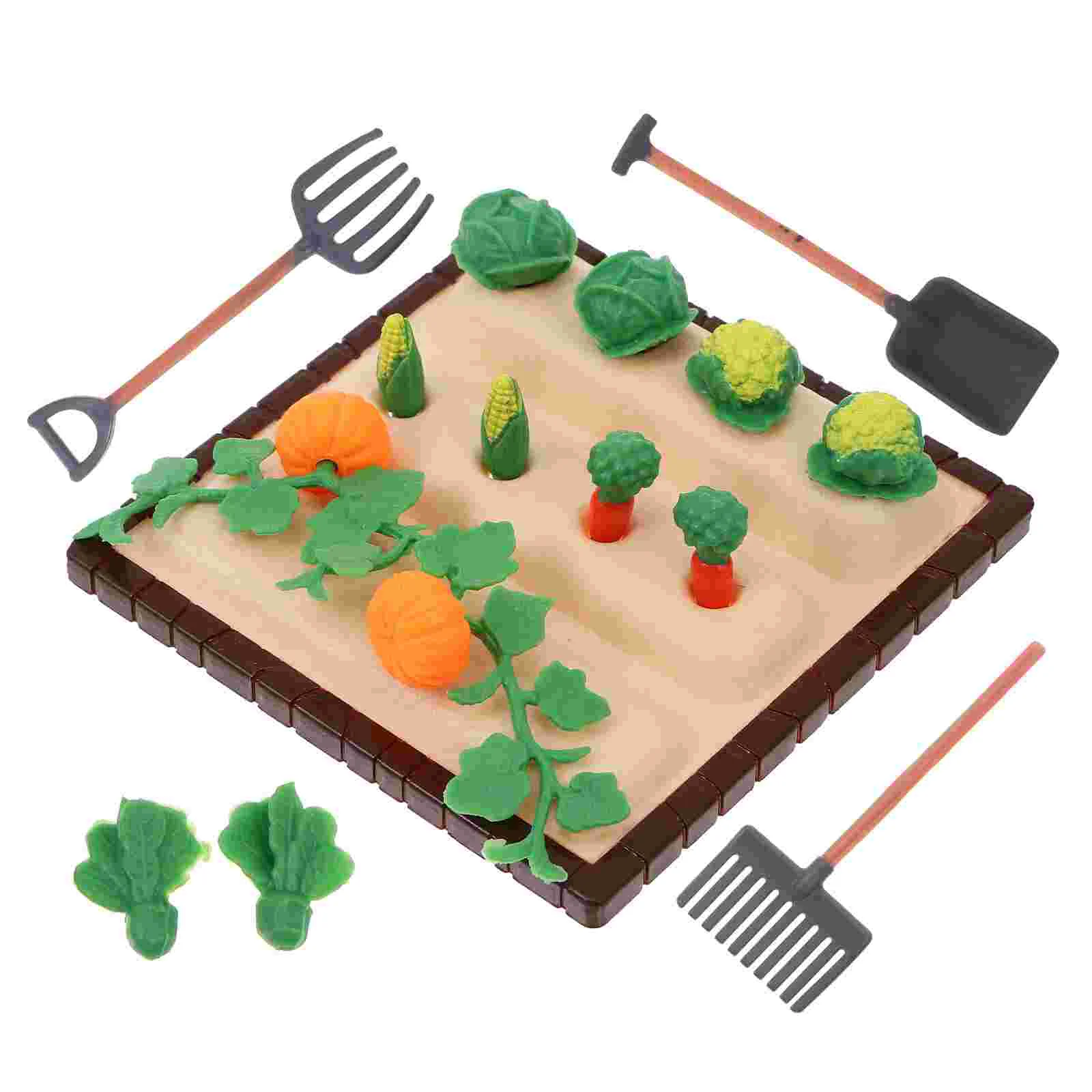 Figuras de granja en miniatura, rastrillo, verduras, adorno de campo, modelo de paisaje pequeño colorido