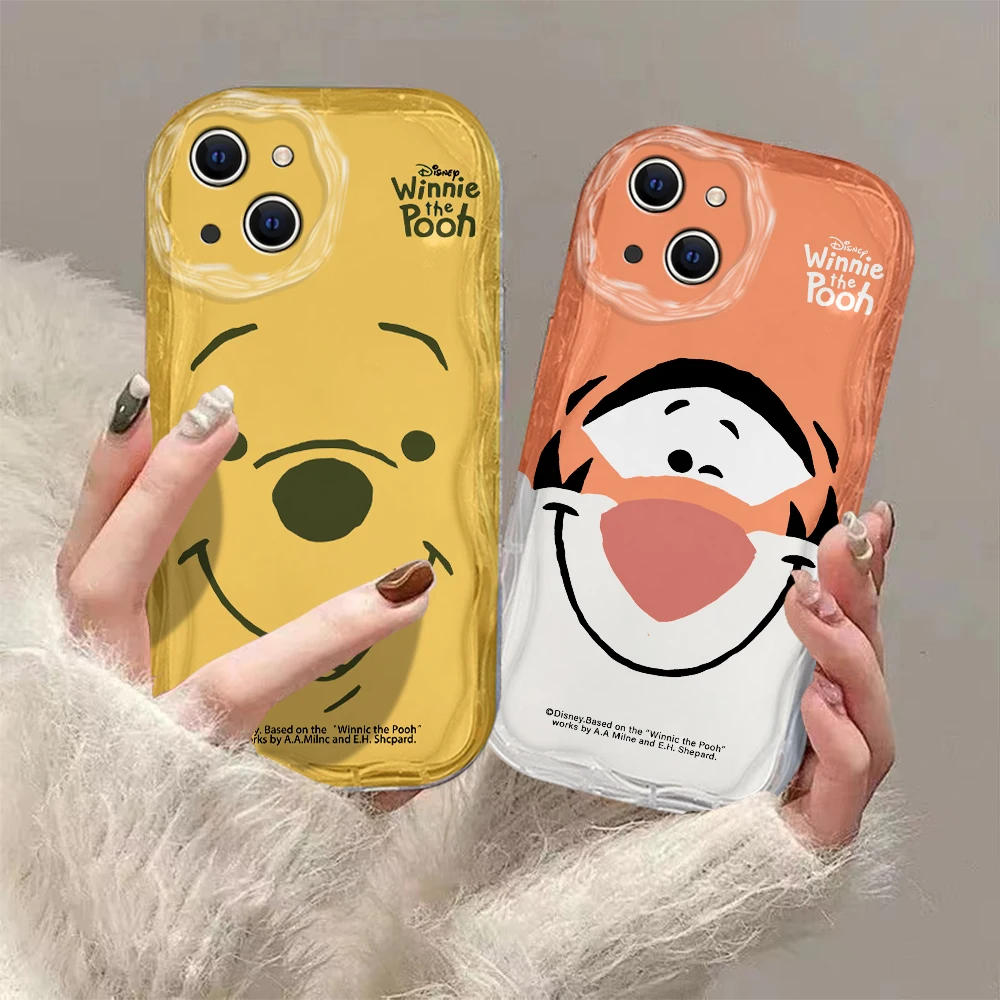 Cartoon Winnie the Pooh 3D Wave Phone Case For OPPO Reno 11 F 8 T 7 Z 6 5 4 Pro F23 F11 F9 4G 5G Soft Silicone Back Cover Funda