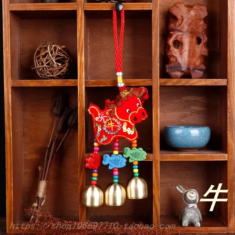 The new national wind, embroidered wind chimes. Chinese knot, car hanging cloth art animal pendant. Chinese zodiac year gift