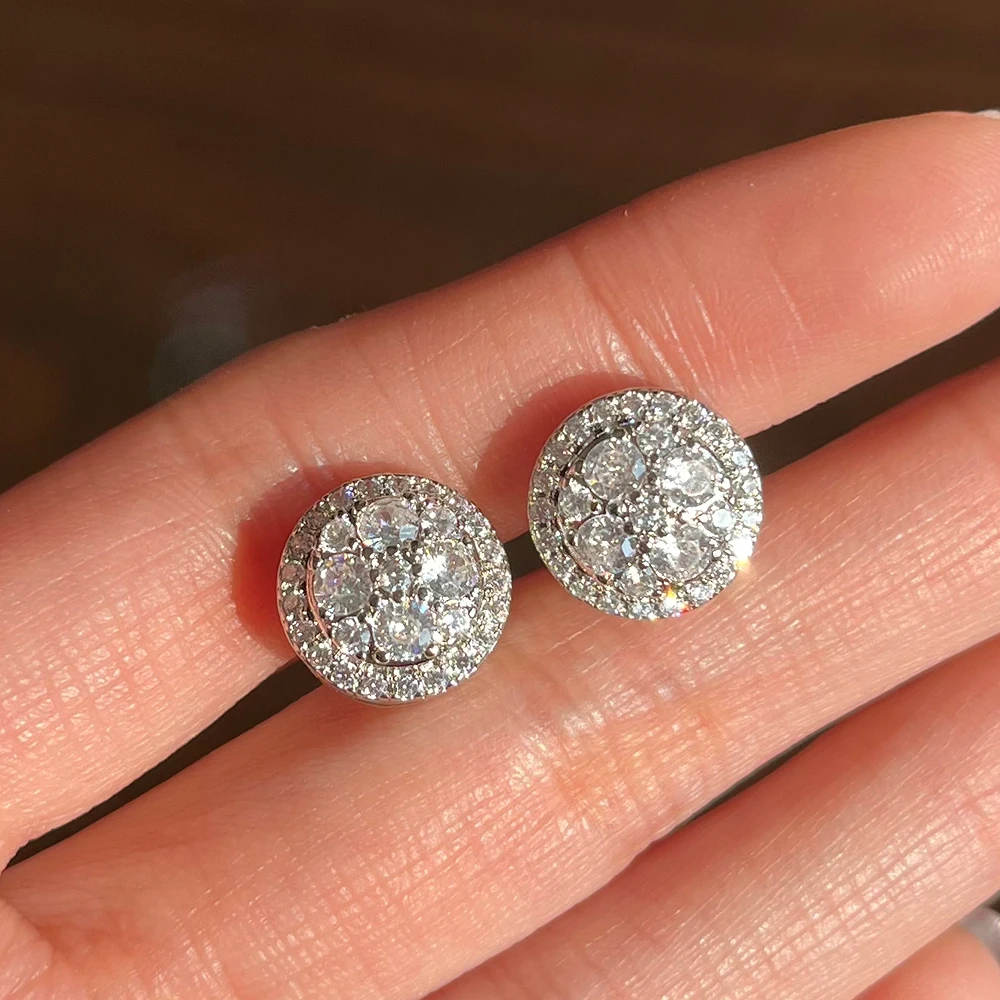 Huitan Dazzling Round Cubic Zirconia Stud Earrings for Women Simple Classic Female Ear Piercing Earrings Timeless Style Jewelry image 2