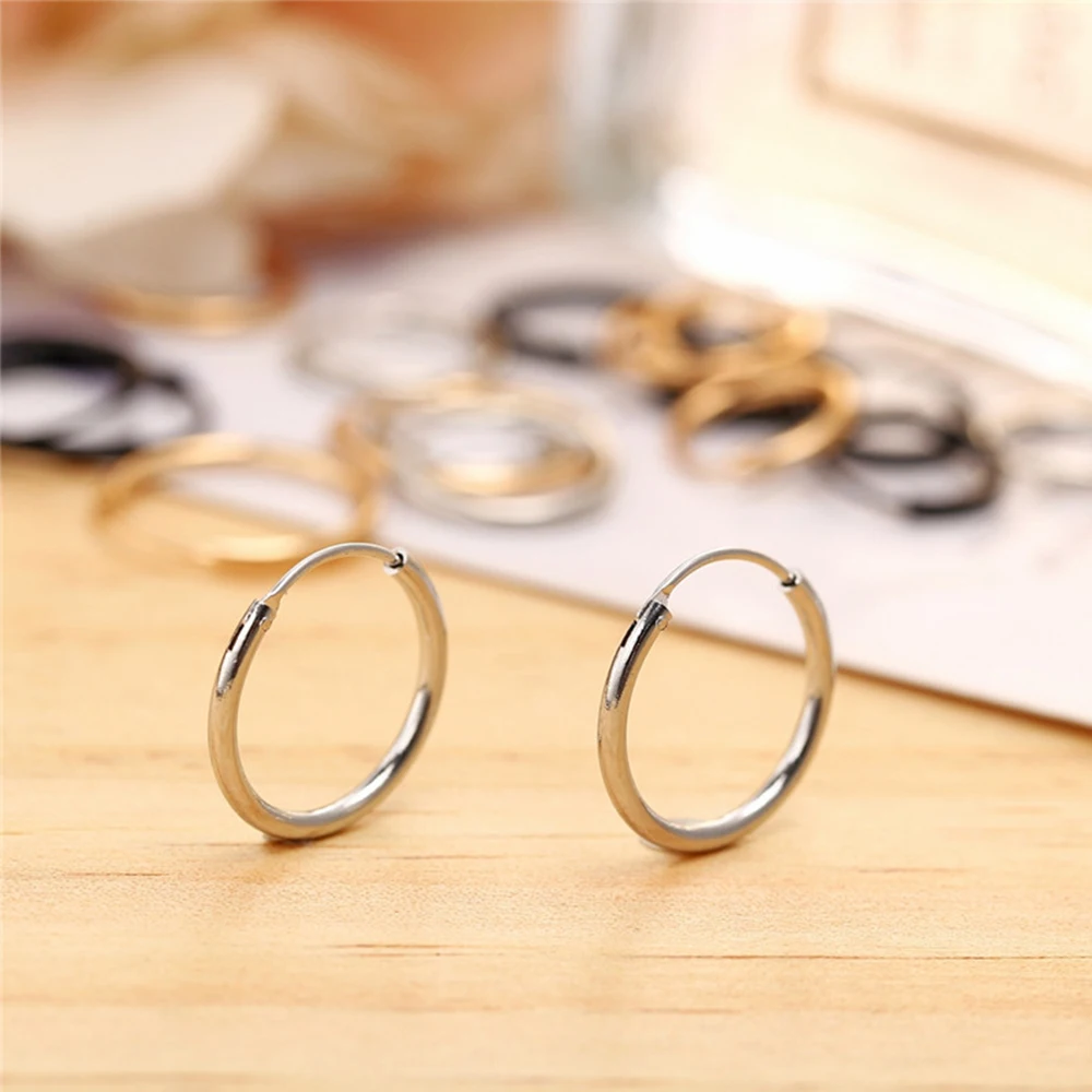 Creative Personality Punk Style Silver 3 Size Round Earring Hoop Earrings Hip-Hop Fashion Jewelry