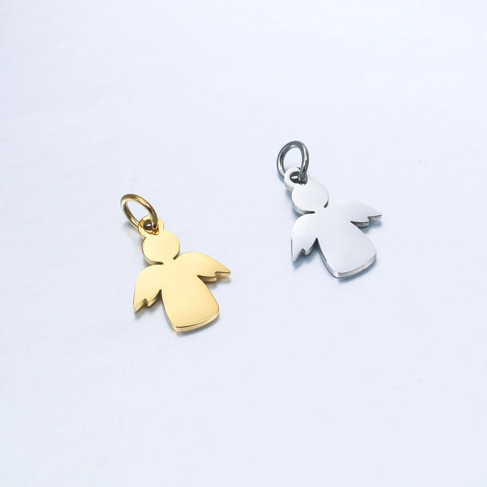 5Pcs/Lot The Angel Pendants Sweet Style Stainless Steel Charms With Jump Rings for DIY Bracelet Necklace Crafts Jewelry Making