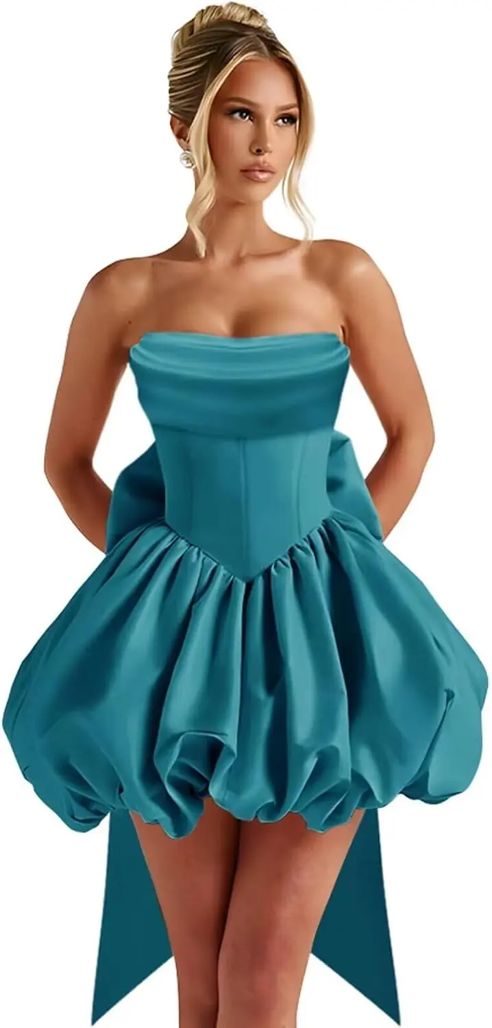 

Платья для встречи выпускников без бретелек 2026 для подростков, атласное мини-платье с бантом, коктейльные платья, выпускное платье, вечерние платья для выпускного вечера